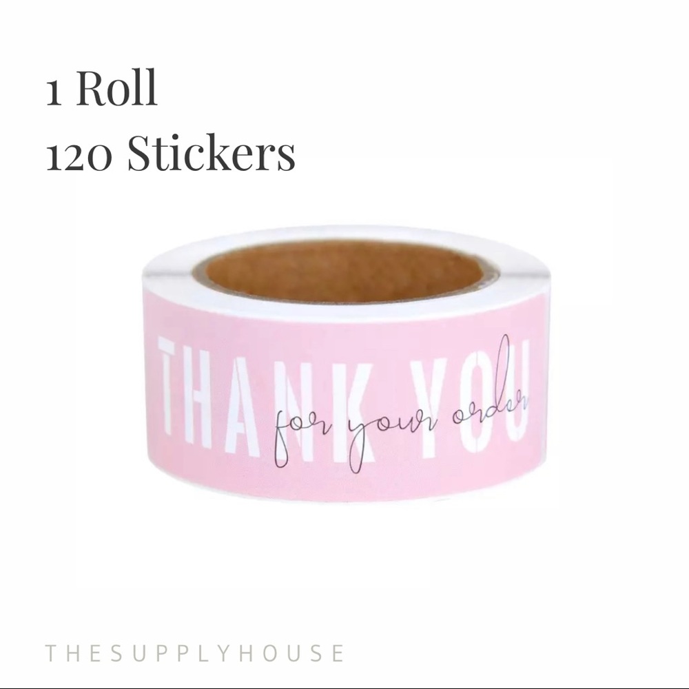Box Seal Packaging Labels. Rectangle Pink Thank You For Your Purchase Stickers.